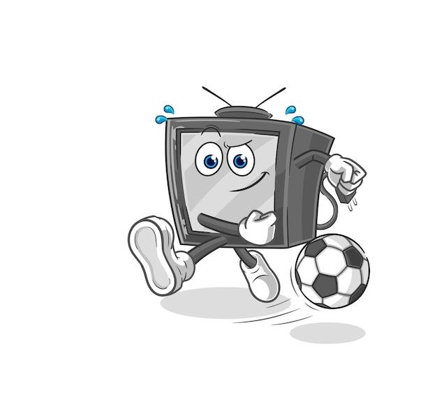 Viejo televisor pateando la pelota de dibujos animados vector de mascota de dibujos animados