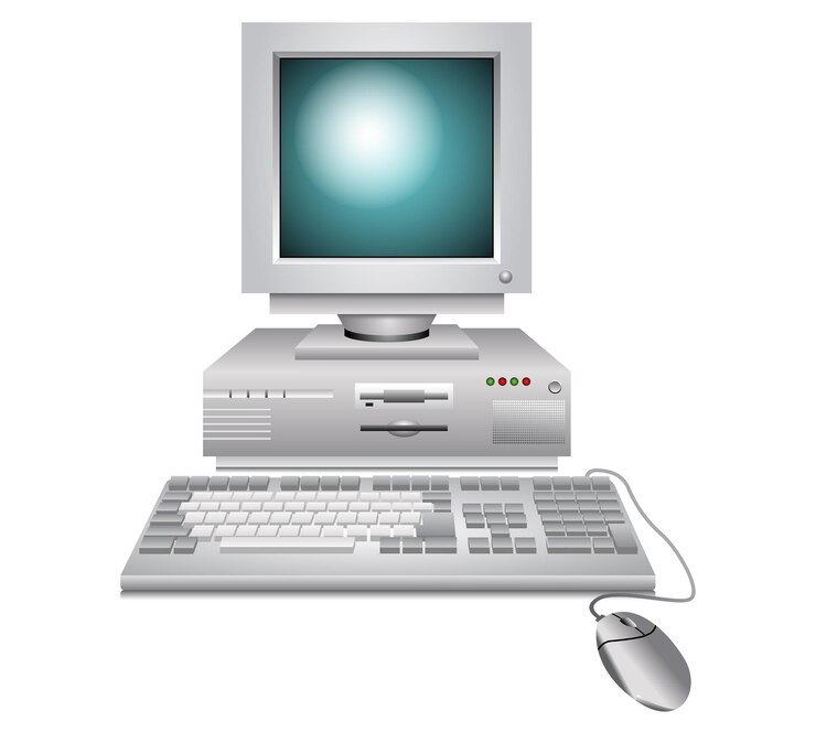 Vector viejo, vendimia, computadora personal, aislado