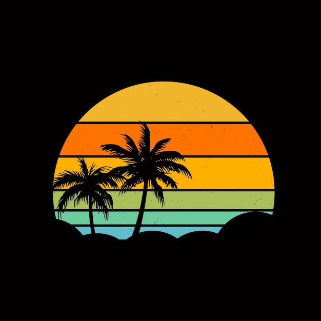 Viendo el diseño de la camiseta retro del atardecer.