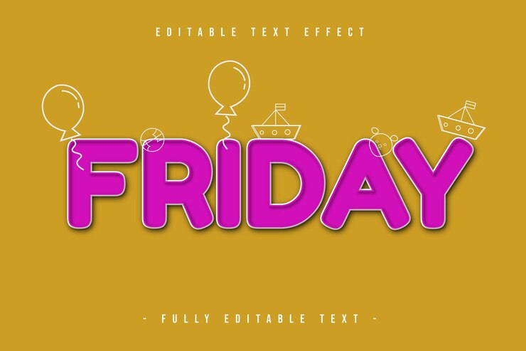 Vector viernes efecto de texto editable estilo de dibujos animados 3d