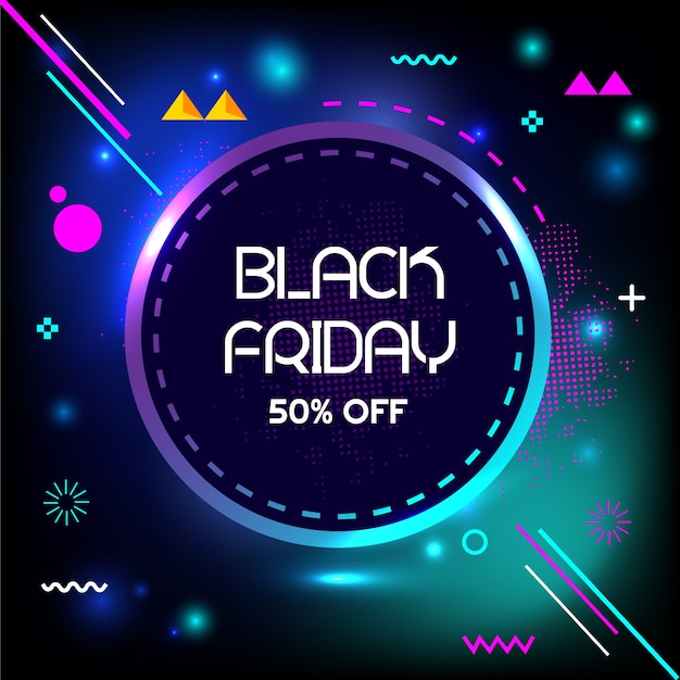 Viernes negro 50% de descuento en venta especial banner de geometría creativa