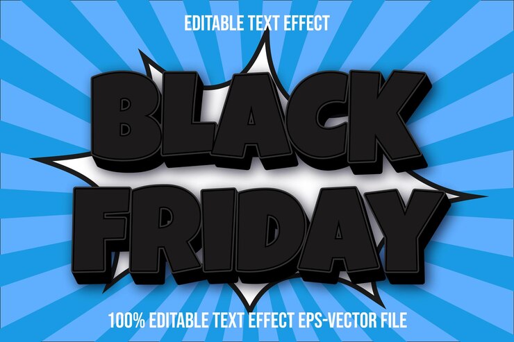 Vector viernes negro efecto de texto editable estilo de gradiente de relieve 3d