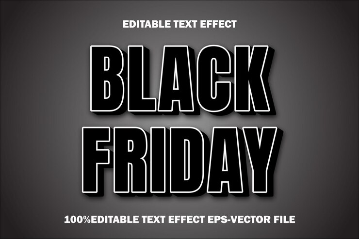 Vector viernes negro efecto de texto editable estilo de gradiente de relieve 3d