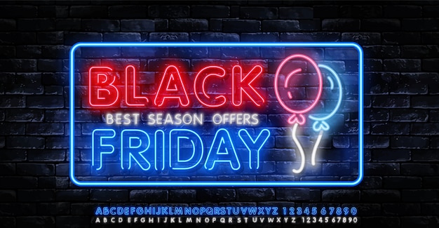 Viernes Negro Venta Neon Banner Vector. Cartel de neón del viernes negro