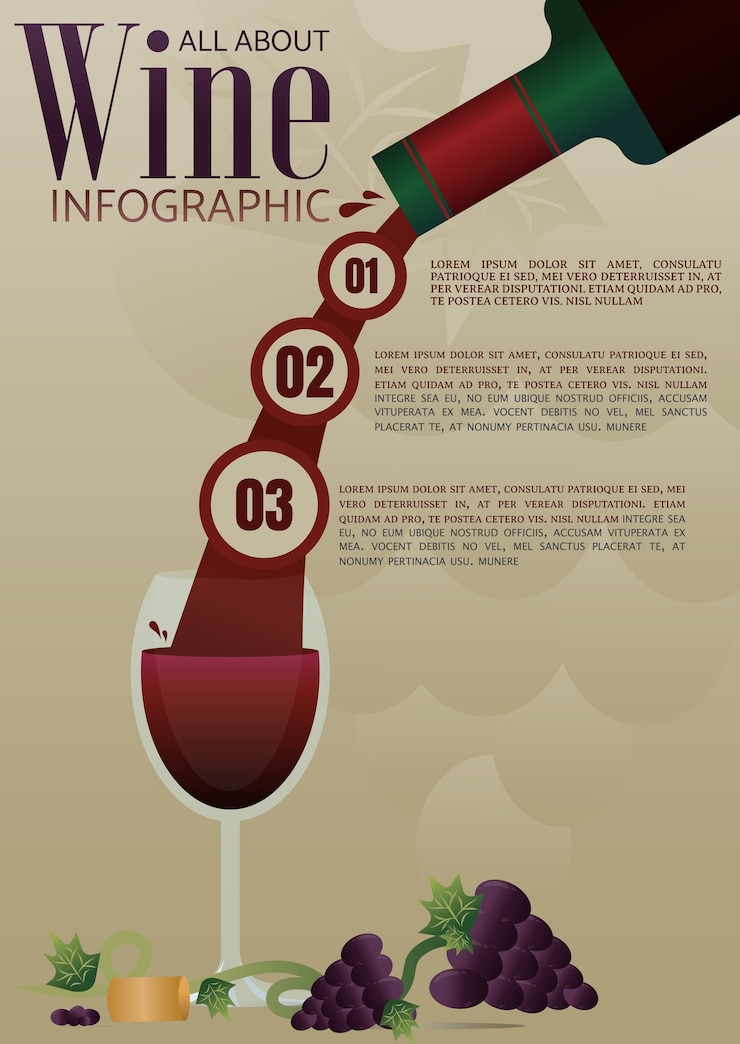 Vector vierta vino en infografía de vidrio