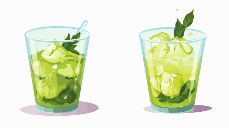 Vector se vierte el té verde tailandés de la taza en el vaso