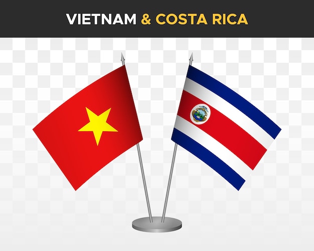 Vietnam vs costa rica maqueta de banderas de escritorio ilustración vectorial 3d aislada banderas de mesa vietnamitas