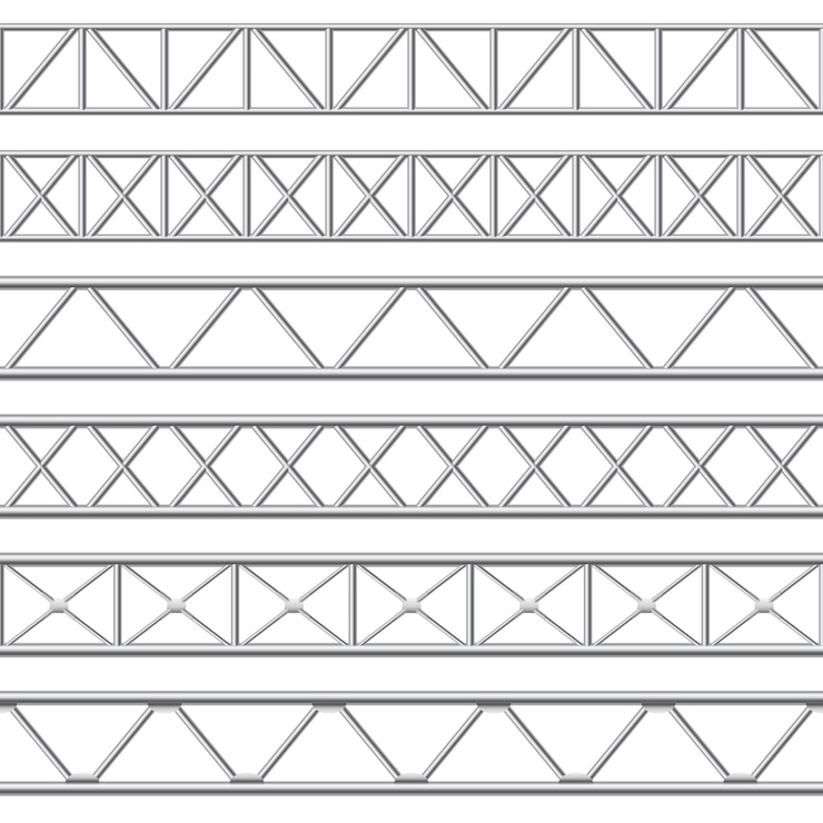 Vector viga de celosía metálica. estructuras de tubos de acero, viga de techo y estructura de escenario de metal sin costura