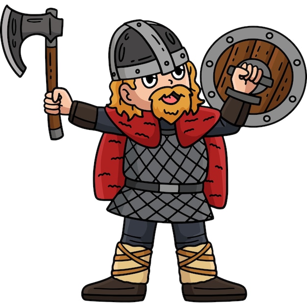 El Viking que levanta el hacha Clip colorido de dibujos animados