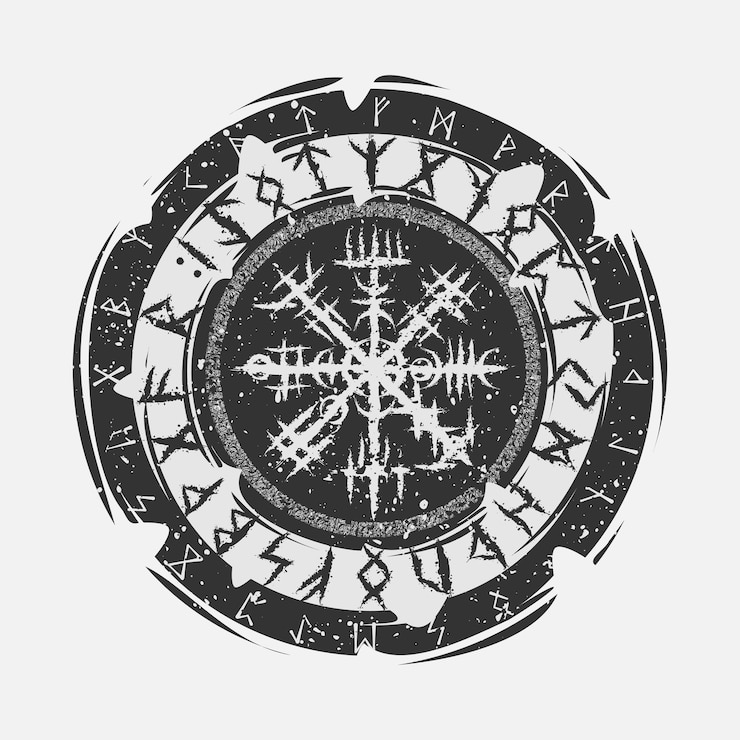 Vector viking vegvisir runa círculo oscuro escudo