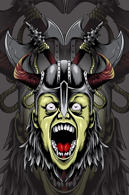 Vikingo enojado con la ilustración de vector de hacha