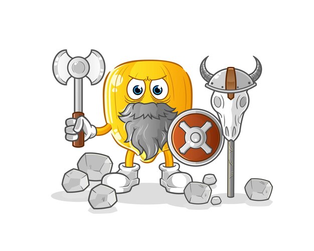 Vikingo de grano de maíz con una ilustración de hacha. vector de personaje