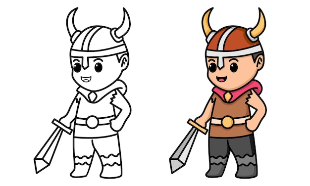 Vikingo, tenencia, espada, colorido, página, para, niños