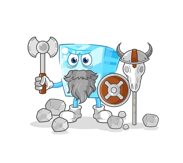 Vikingo de vidrio con un vector de caracteres de ilustración de hacha