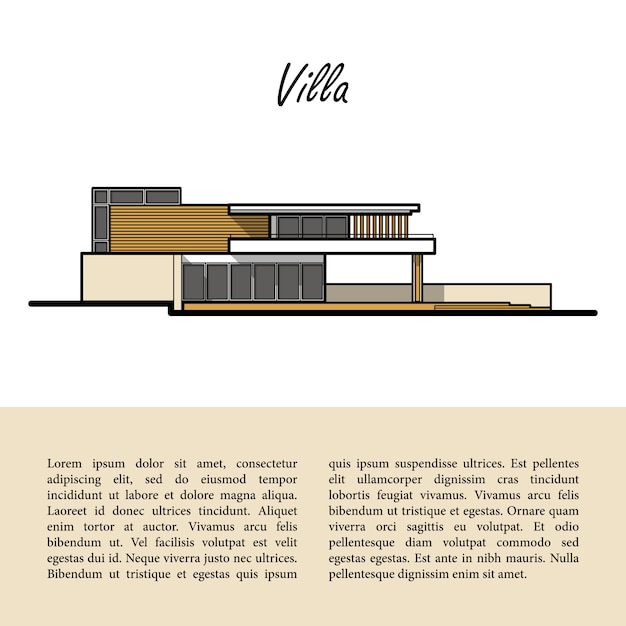 Vector villa moderna copyspace de plantilla en la parte inferior sobre un color beige.