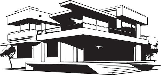 Vector villa urbana elegante esbozo villa moderna de la ciudad en contorno negro moderna villa de la ciudad de la ciudad habitat icono en bol