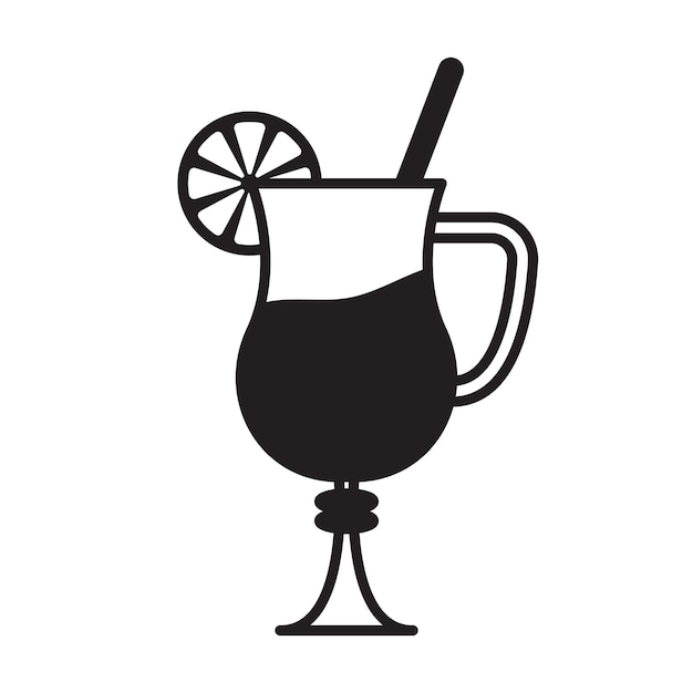 Vino caliente en blanco y negro icono de estilo plano Ilustración vectorial sobre fondo blanco