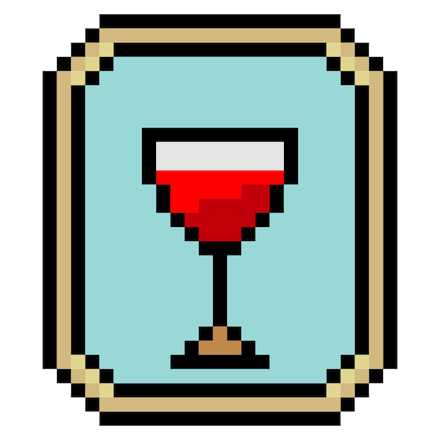 Vino en un marco de imagen en estilo pixel art