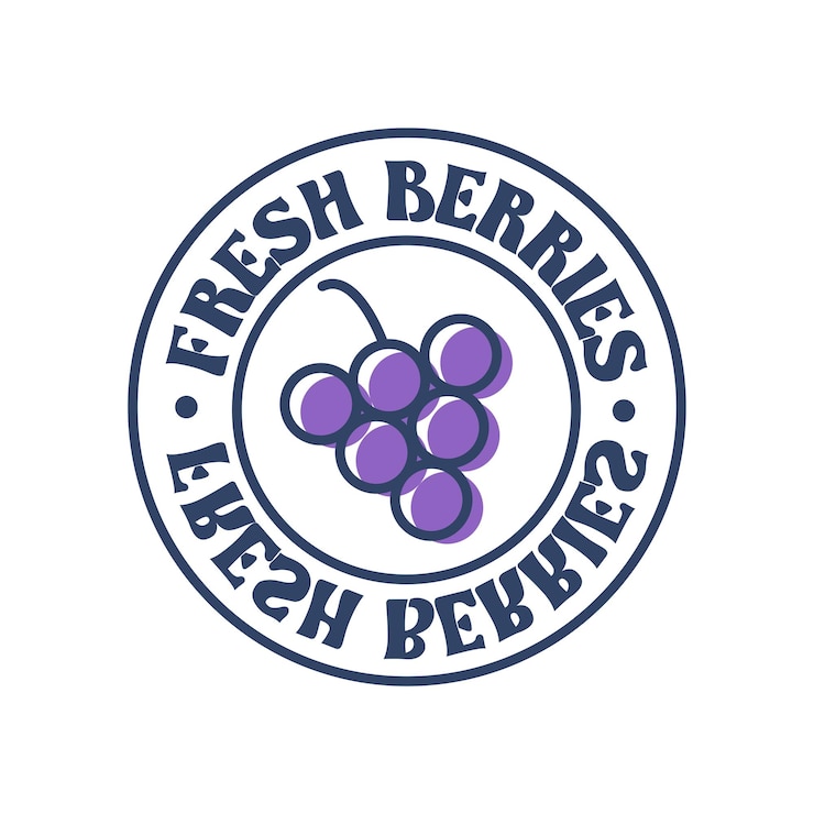Vector el vino de uva morada fresca etiqueta las pegatinas y los elementos de los alimentos. inscripción de bayas frescas en cirle