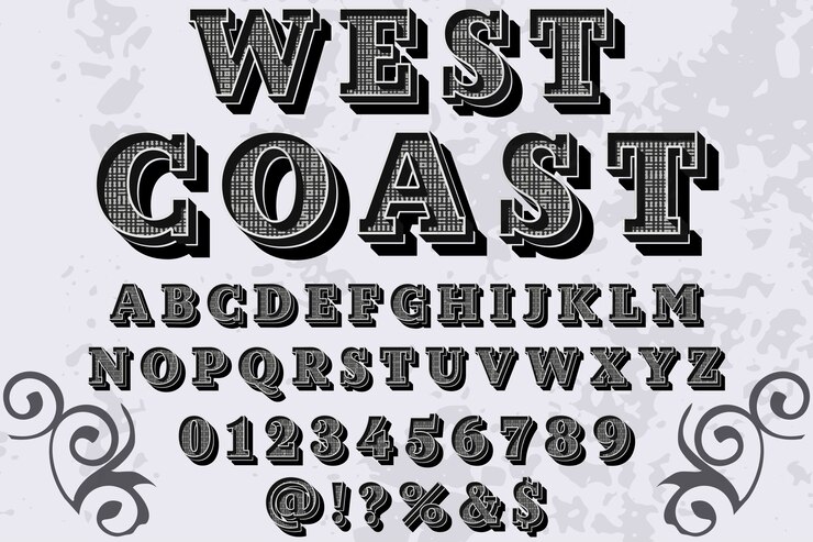 Vector vintage alfabeto etiqueta diseño costa oeste