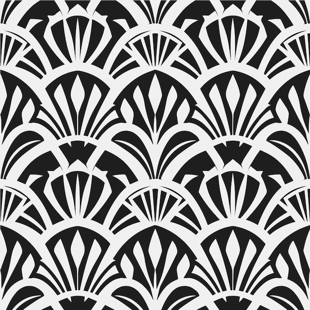 Vintage Art Deco sin costuras de hojas de palma botánicas negras y blancas