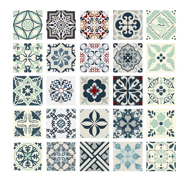 Vintage azulejos patrones portugueses antiguos diseño sin costuras en ilustración vectorial