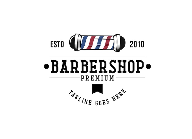 Vintage Barbershop logo plantilla estilo retro con hombre barbudo y barberpool