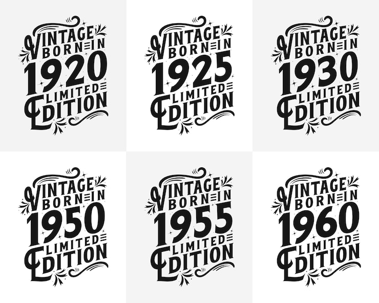 Vector vintage birthday quotes diseño paquete nacido en 1920 1925 1960 1930 1950 1955 diseño tipográfico