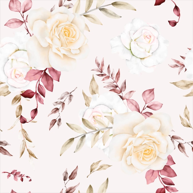 Vector vintage boho acuarela floral de patrones sin fisuras con flores y pampas