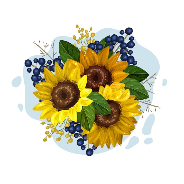 Vector vintage bouquet floral de hermosos girasoles