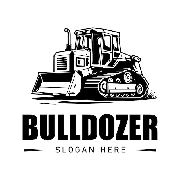 Vintage bulldozer vector with excavator and bulldozer logo on white background