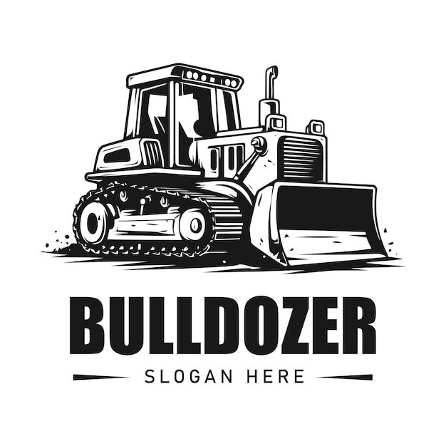 Vintage bulldozer vector with excavator and bulldozer logo on white background