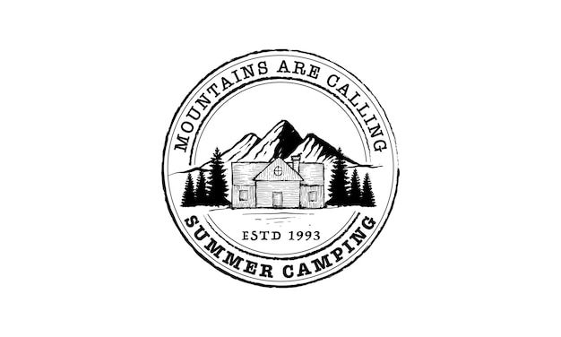 Vintage camping o turismo logo diseño grange impresión sello Vector