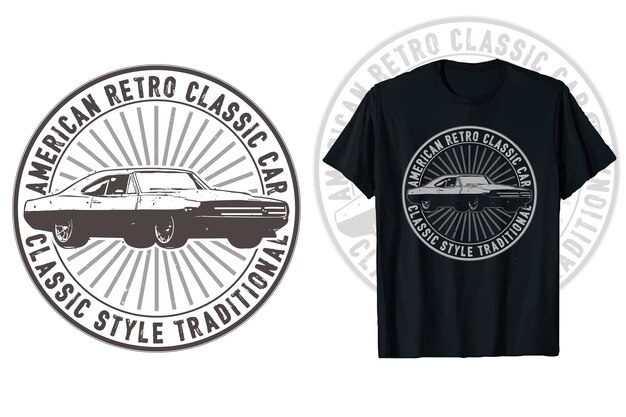 Vintage coche clásico camiseta diseño logotipo viejos coches americanos vector gráfico camiseta de estilo retro