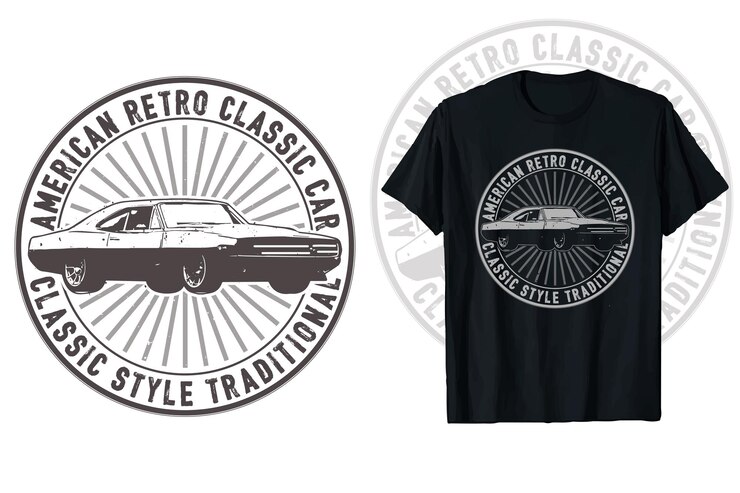 Vintage coche clásico camiseta diseño logotipo viejos coches americanos vector gráfico camiseta de estilo retro