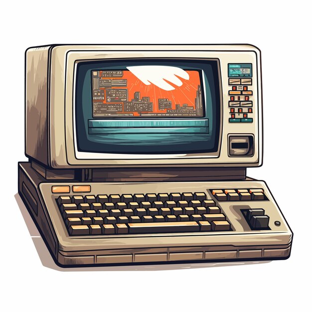 Vector vintage_computer_playing_vintage_film_sticker (en inglés)