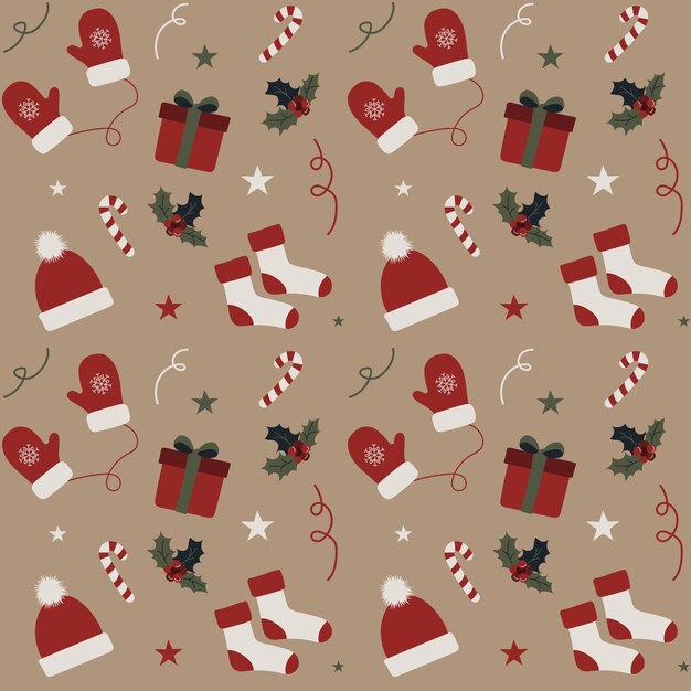 Vintage sin costura patrón de Navidad feliz año nuevo regalo de papel de embalaje de Nochebuena vector