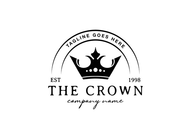 Vintage Crown Logo Royal King Queen plantilla de vector de diseño de logotipo abstracto.