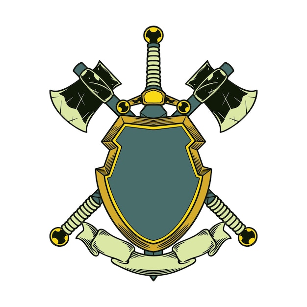 Vector vintage dibujo a mano logo emblema escudo heráldico ilustración vectorial