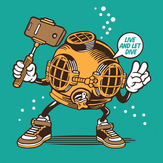 Vintage diver helmet selfie diseño de personajes