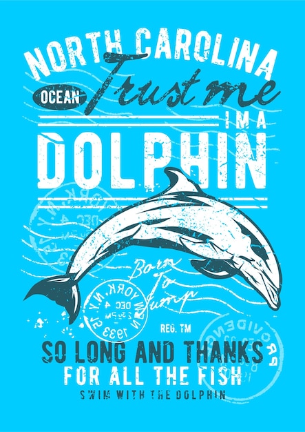 Vector vintage dolphin, cartel de ilustración vintage.