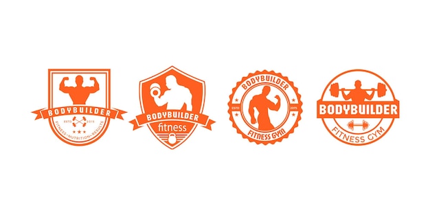 Vintage Fitness Gym Logos Set Ilustraciones de logotipos vectoriales para marcas de gimnasios y diseños retro de fitness