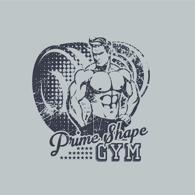 Vintage Fitness T-Shirt Diseño Prime Shape Logotipo de gimnasio y deporte Vector Grunge