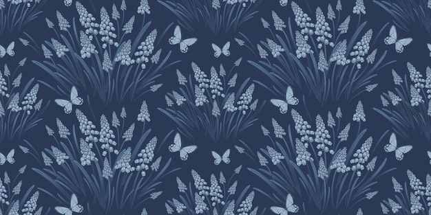 Vintage floral de patrones sin fisuras primavera fondo vector flores y mariposas