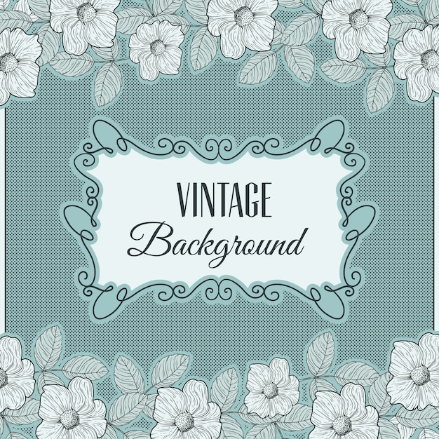 Vintage flores con marco y tipografía