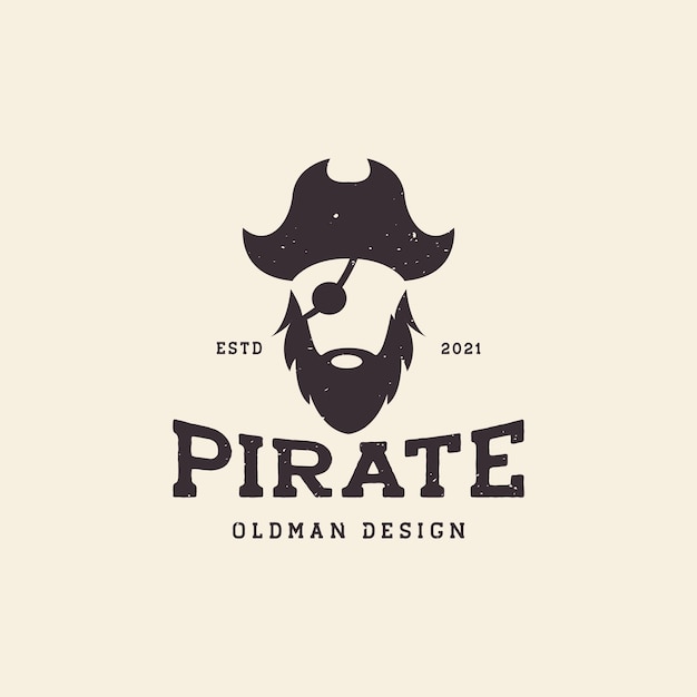 Vintage grunge cabeza pirata barba anciano logotipo diseño vector gráfico símbolo icono signo ilustración