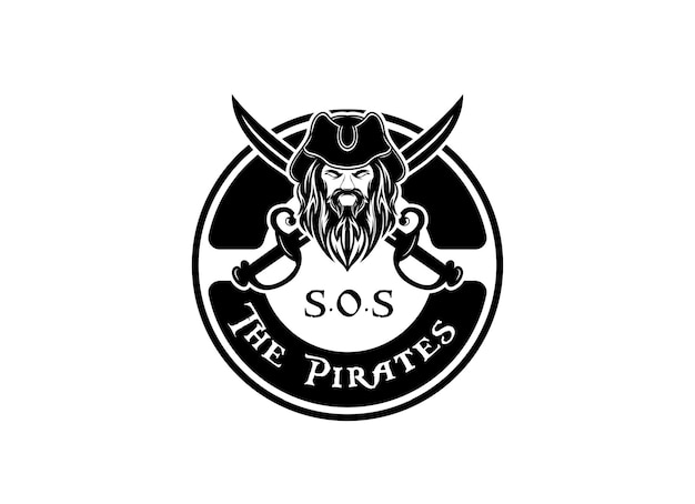 vintage grunge cabeza pirata barba anciano logotipo diseño vector gráfico símbolo icono signo ilustración