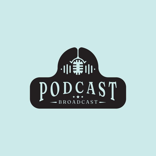 Vintage hanging logotipo micrófono icono ilustración diseño podcast logotipo icono diseño de plantilla vectorial
