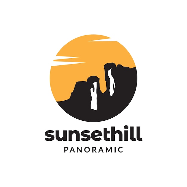 Vintage hill rock con puesta de sol logo diseño vector gráfico símbolo icono ilustración idea creativa