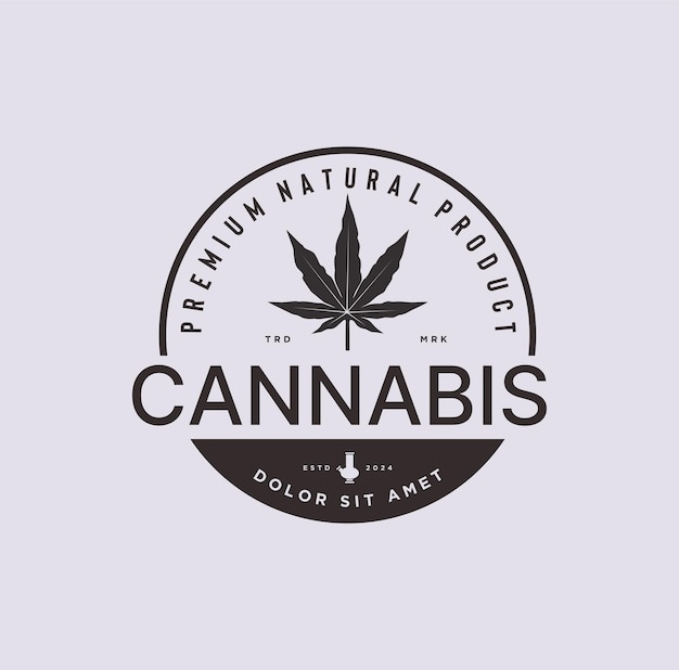 Vector vintage hipster cannabis marijuana plant farm and garden yard logo icon de la insignia diseño del emblema